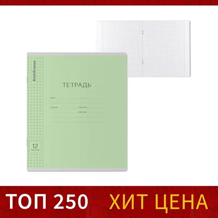 Тетрадь 12 листов в клетку ErichKrause «Классика», обложка мелованный картон, зелёная Тетрадь 12 листов в клетку ErichKrause «Классика», обложка мелованный картон, зелёная