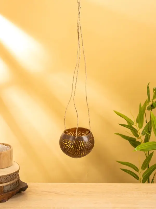Подсвечник подвесной из кокоса, 9-12 см, коричневый