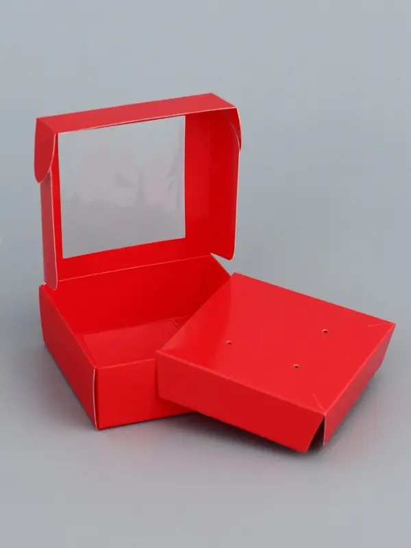 Коробка для бижутерии с PVC окном 8×8×3 см, красный Коробка для бижутерии с PVC окном 8×8×3 см, красный