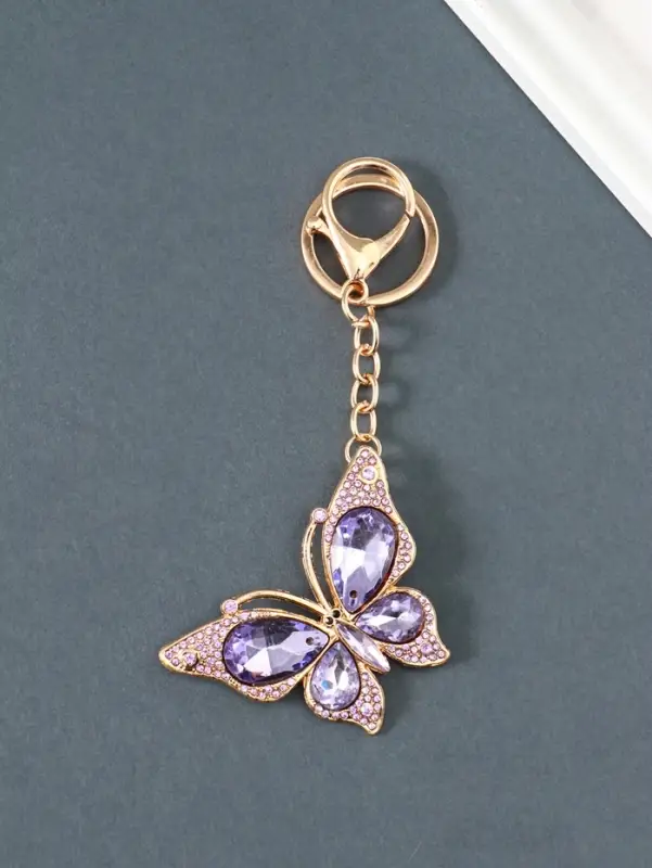 Брелок металл, стразы на карабине "Бабочка" прозрачный 4,7х6,4х0,8 см