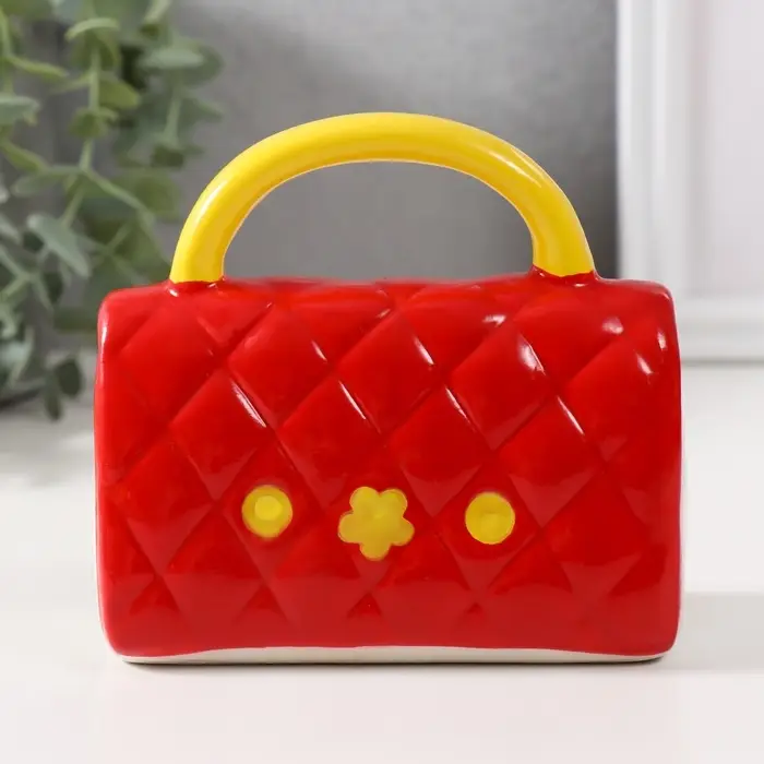 Копилка для денег &laquo;Стёганная красная сумочка с цветком&raquo;, керамика, 12&times;6&times;10.8 см