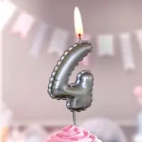 Свеча в торт на шпажке "Воздушая цифра", цифра "4", серебро