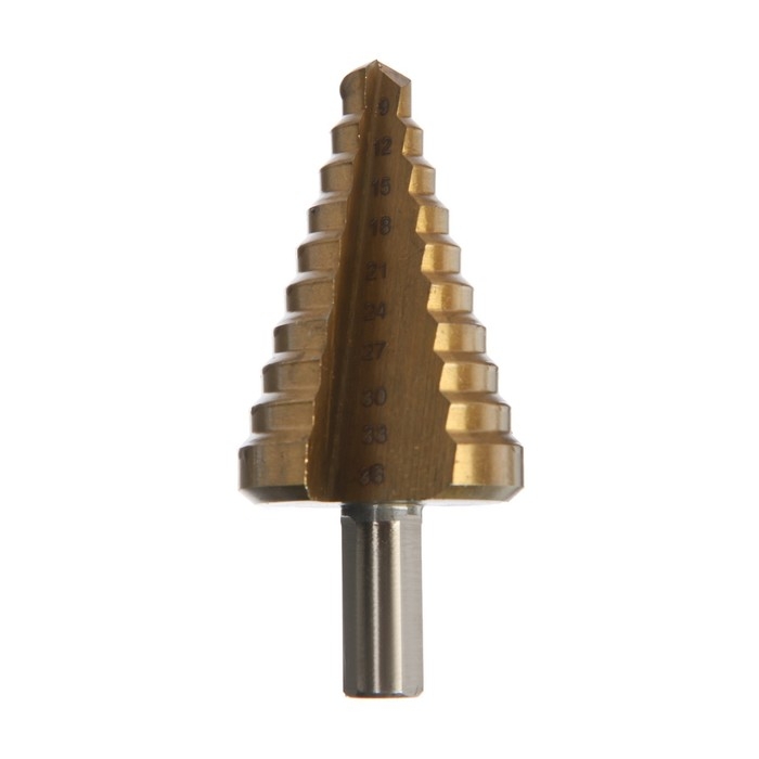 Сверло ступенчатое ТУНДРА, HSS, TiN, трехгранный хвостовик, 9 - 36 мм Сверло ступенчатое ТУНДРА, HSS, TiN, трехгранный хвостовик, 9 - 36 мм