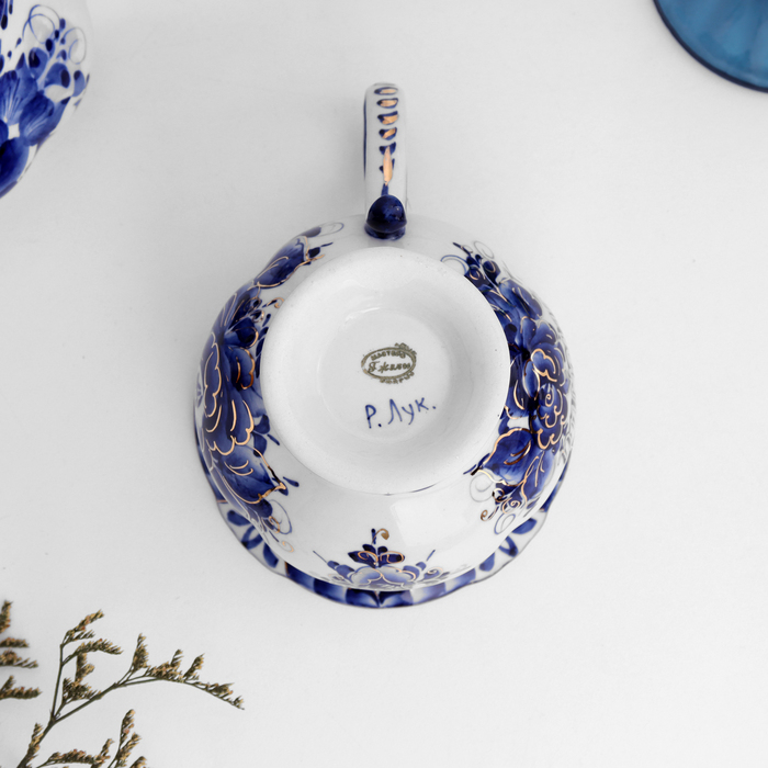 Чайная пара Чайная пара "Грация" , золото, (Любимая Мама), 300 мл, гжель