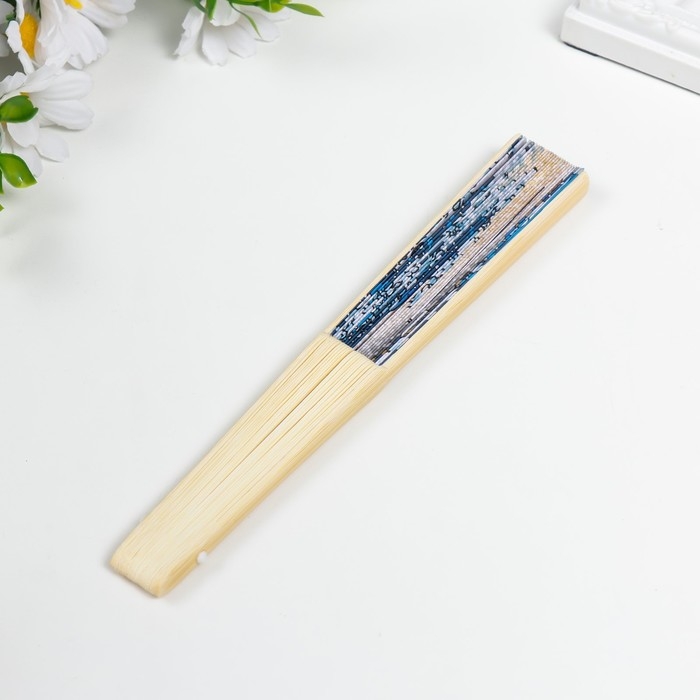 Веер бамбук, бумага h=21 см  Веер бамбук, бумага h=21 см "Большая волна в Канагаве"