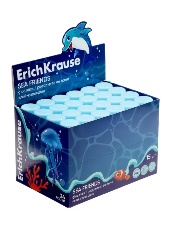 Клей-карандаш ErichKrause EasyStick Sea Friends, PVP, экономичный расход, 15 г, МИКС