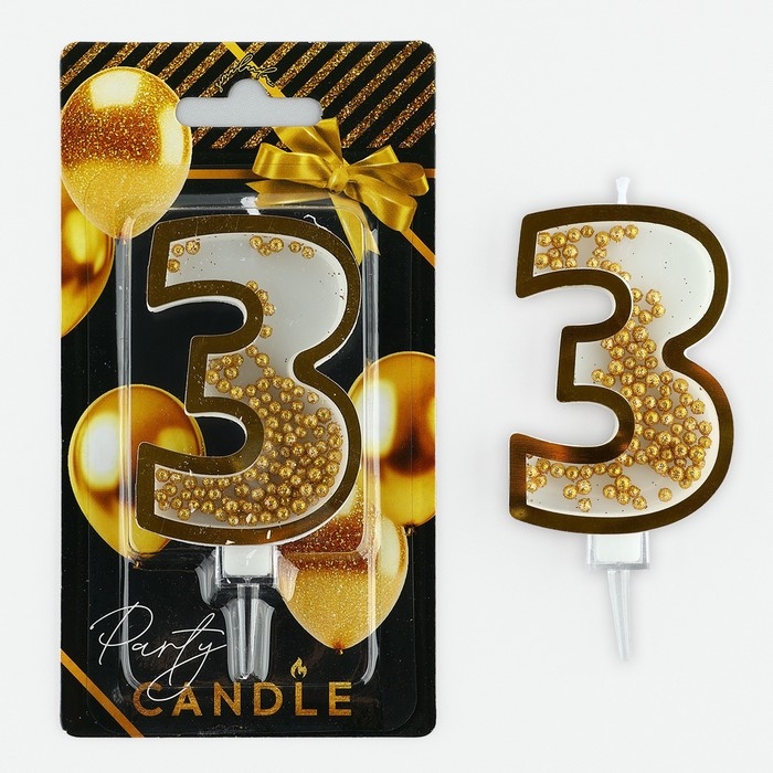 Свеча для торта, цифра с шейкером &laquo;3&raquo;, 9,5 х 4 см