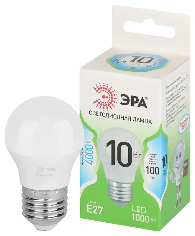 Лампа светодиодная LED 10 Вт 1000Лм 4000К шар нейтральный E27 220-240В LED P45-10W-840-E27 Green Line