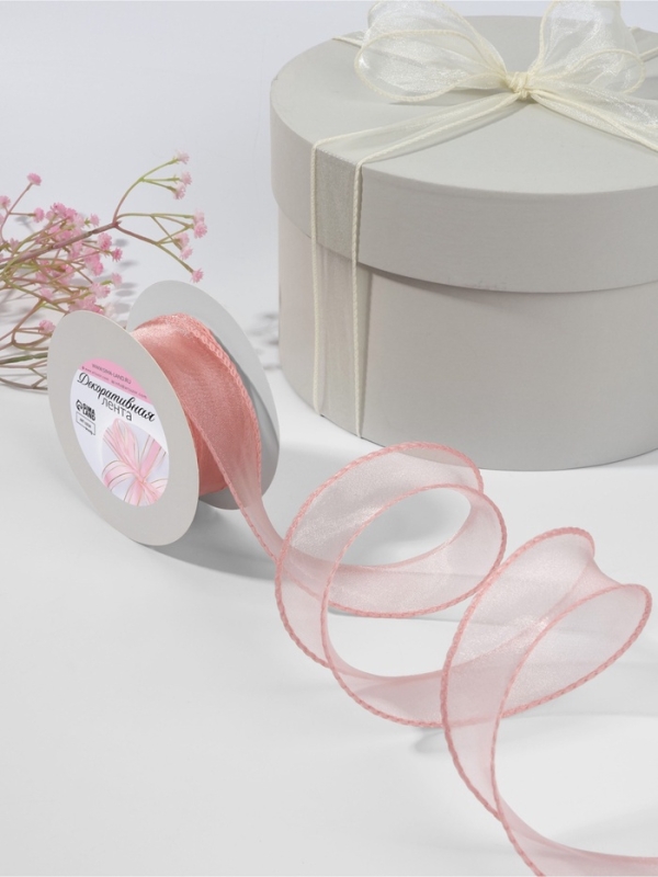 Лента капроновая «Волна», с блеском, 40 мм, 10 ± 1 м, цвет пудровый №45 Лента капроновая «Волна», с блеском, 40 мм, 10 ± 1 м, цвет пудровый №45