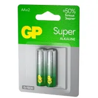 Батарейка алкалиновая GP Super, AA, LR6-2BL, 1.5 В, блистер, 2 шт.