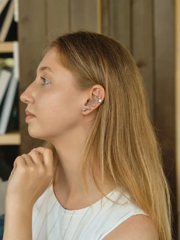 Серьга кафф &laquo;Змея анаконда&raquo;, цвет серебро