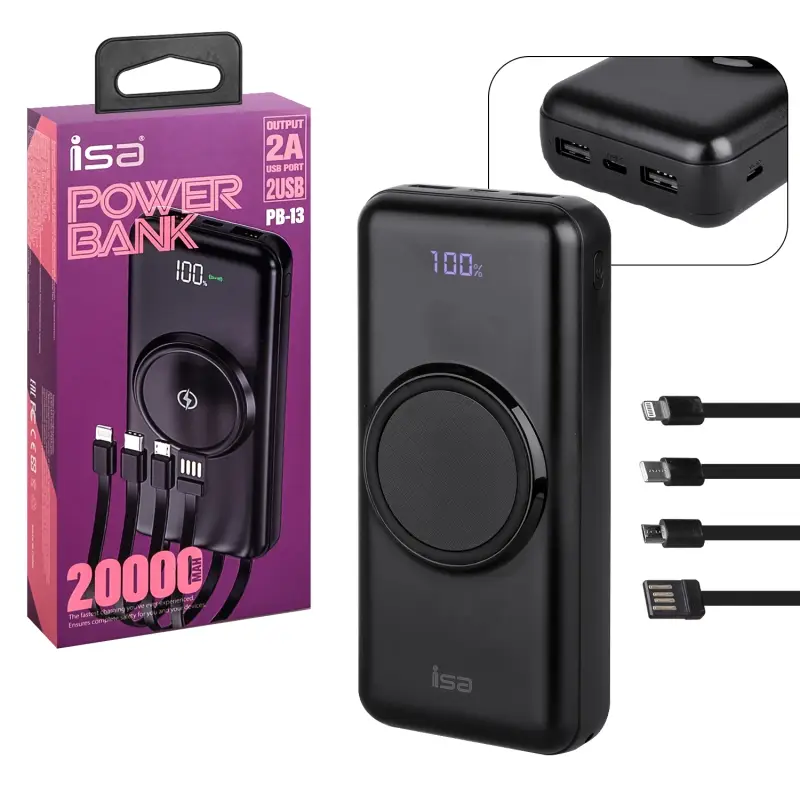 * Внешний аккумулятор PB-13 с функцией беспроводной зарядки 20000mAh черный ISA (20шт/кор) * Внешний аккумулятор PB-13 с функцией беспроводной зарядки 20000mAh черный ISA (20шт/кор)