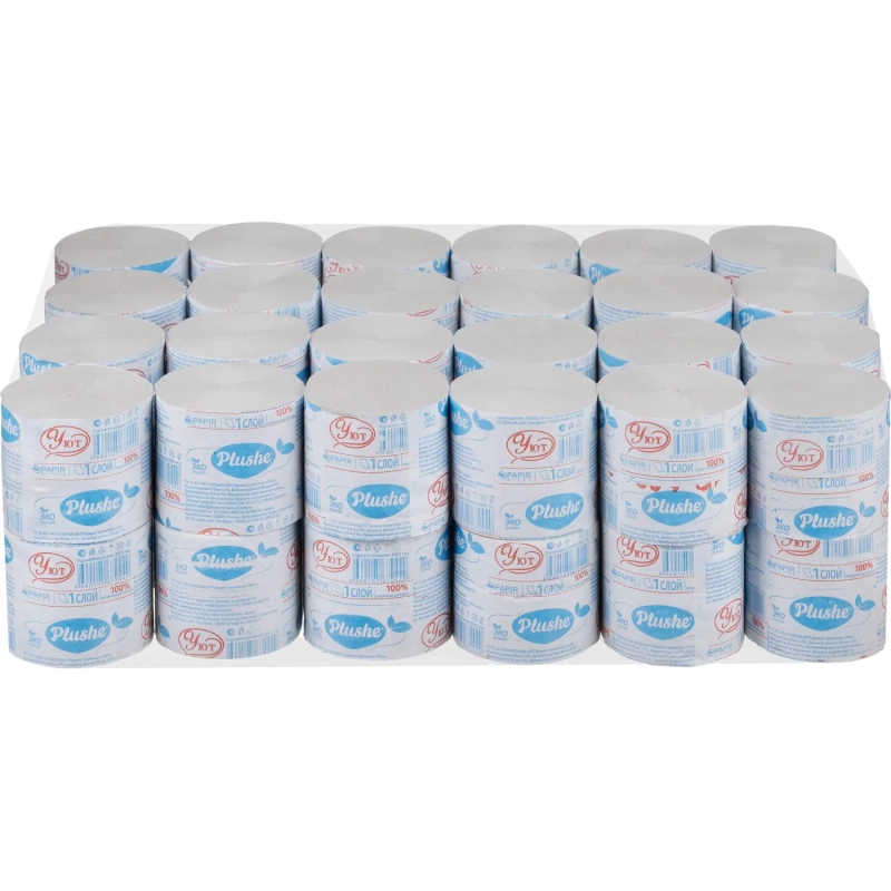 Бумага туалетная Plushe Уют 1сл 34м б/втулки 48рул/уп