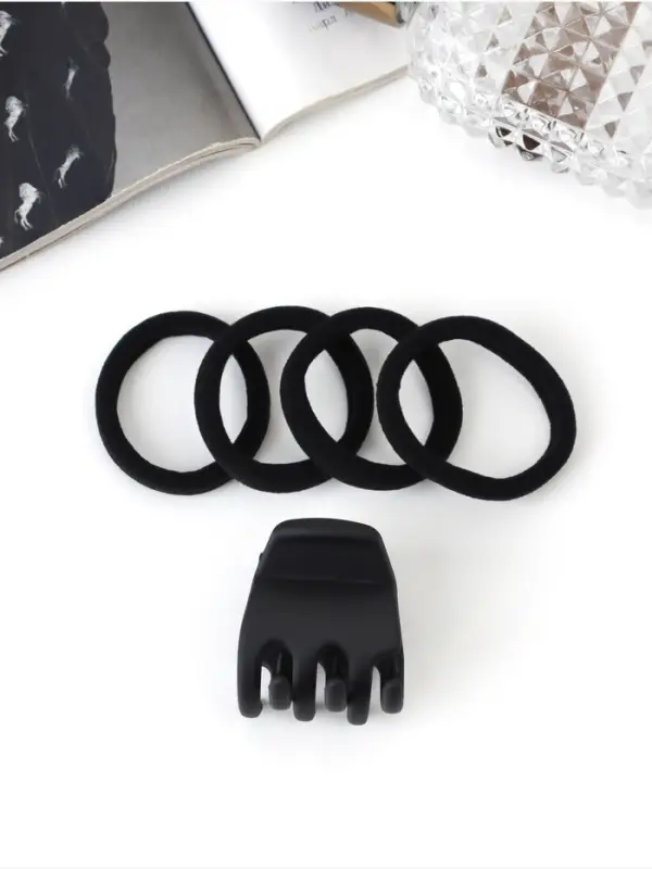 Набор для волос QF &laquo;Вивьен&raquo;, 4 резинки 5.5 см, краб 3 см, зубья, чёрный