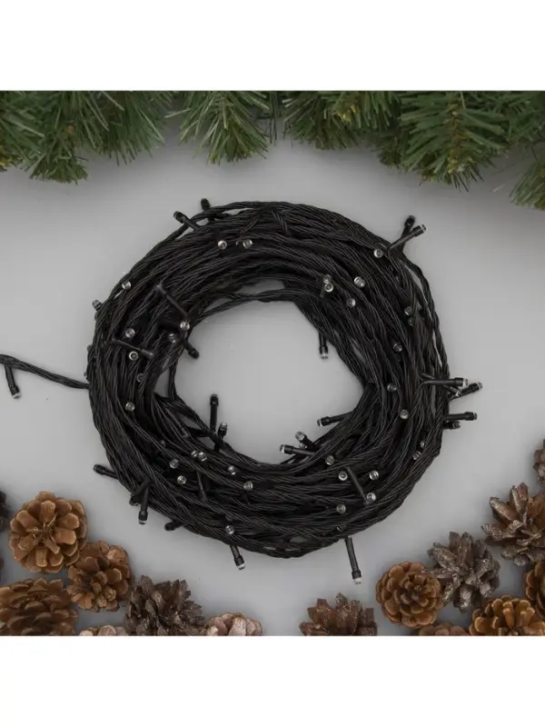 Гирлянда &laquo;Нить&raquo; 20 м, IP20, тёмная нить, 200 LED, свечение жёлтое, 8 режимов, 220 В