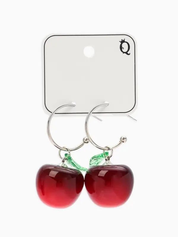 Серьги-кольца Серьги-кольца "Черешня с листочком", цвет бордовый в серебре