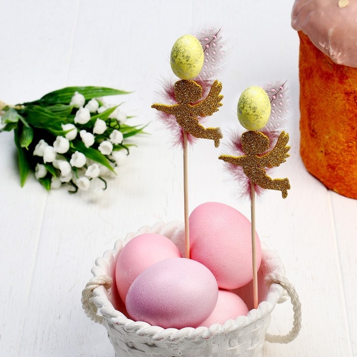 Набор пасхальных топперов «Яйцо и перо», 2 шт., МИКС Набор пасхальных топперов «Яйцо и перо», 2 шт., МИКС