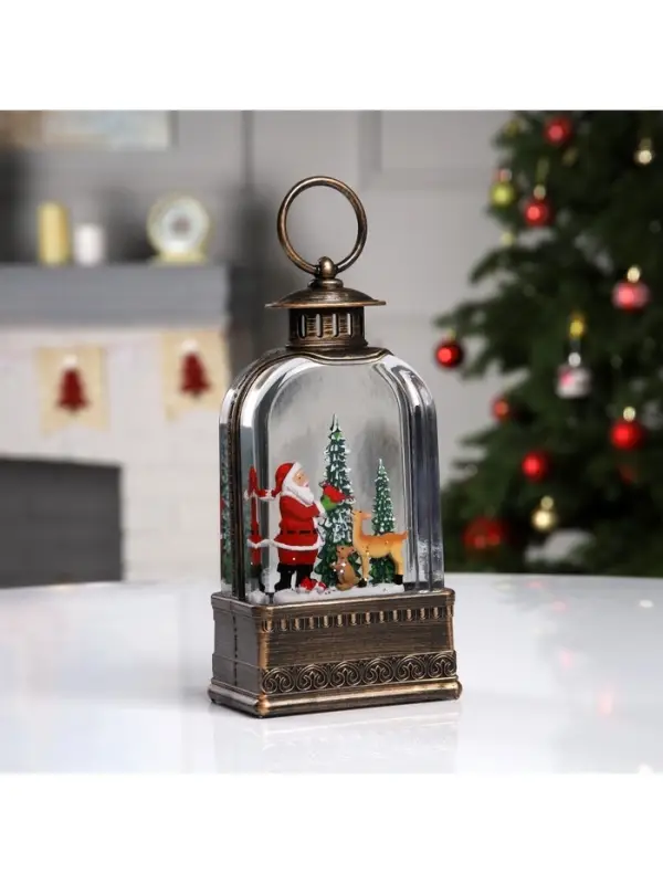 Светодиодная фигура &laquo;Фонарь с Дедом Морозом&raquo; 10.5&times;21&times;6.5 см, пластик, от батареек АААх3, USB, свечение тёплое белое