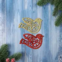 Ёлочные игрушки 2 шт. &laquo;Зимнее волшебство. Птичка блеск&raquo; пластик, 7&times;9.5 см, красный золото