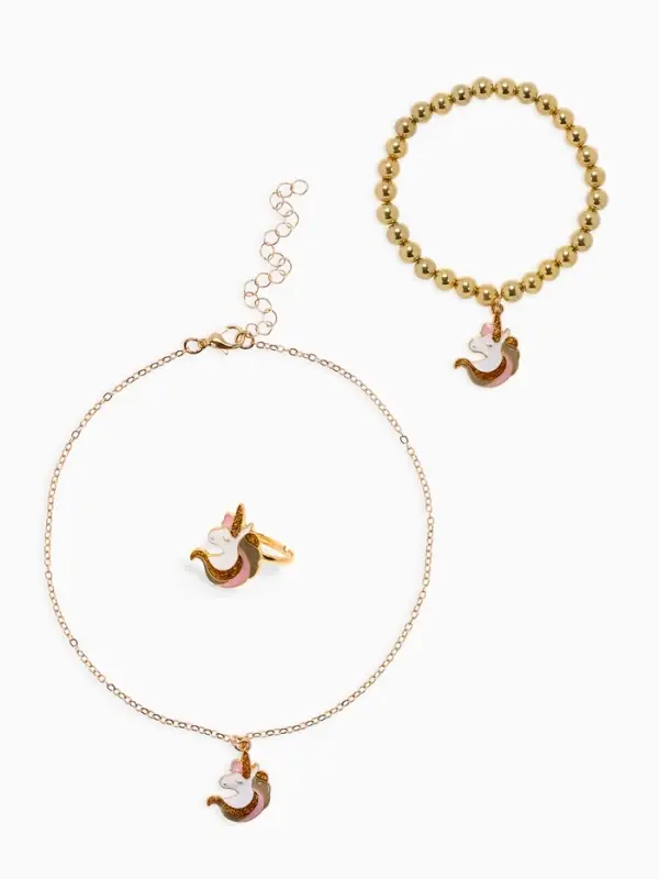 Набор детских украшений &laquo;Выбражулька. Единороги&raquo;, 3 предмета: кулон, браслет, кольцо, разноцветный в золоте