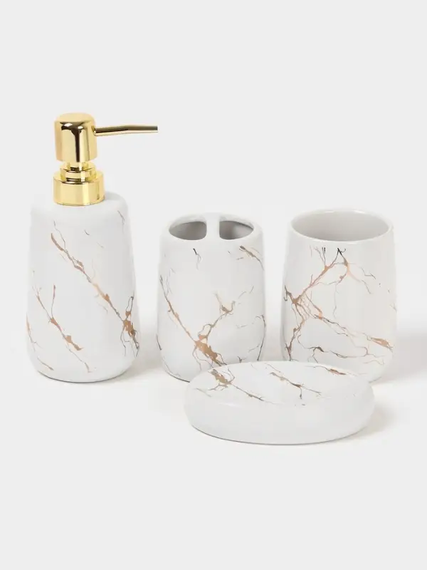 Набор аксессуаров для ванной комнаты SAVANNA &laquo;Гроза&raquo;, 4 предмета (мыльница, дозатор для мыла 400 мл, 2 стакана), цвет белый