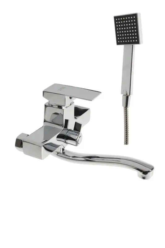 Смеситель для ванны ZEIN Z2245, короткий излив, картридж 35 мм, с душевым набором, хром