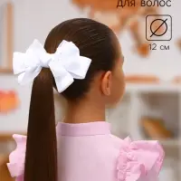 Бант для волос на резинке &laquo;Школьница&raquo;, маленькие бусинки и блёстки, 12 см, белый