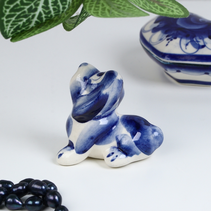 Сувенир гжель «Бассет», бело-синий,керамика,