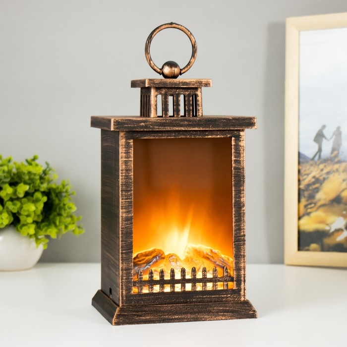 Ночник Ночник "Камин" LED от батареек 3хАА USB черный с медной патиной 12х14,5х26,5 см