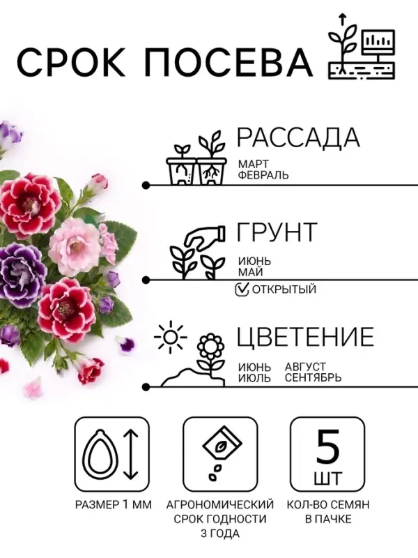 Семена цветов Глоксиния &laquo;Брокэйд&raquo;, F1, 5 шт., &laquo;Престиж семена&raquo;
