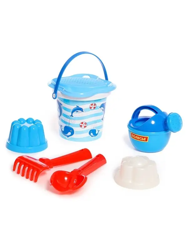 Набор игрушек для песочницы, 7 предметов: ведро, ситечко, совок, грабельки, формочки, лейка, МИКС