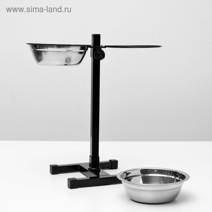 Подставка с мисками, 2 х 700 мл, высота 40 см, разборная, чёрная Подставка с мисками, 2 х 700 мл, высота 40 см, разборная, чёрная