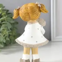 Сувенир полистоун "Девочка с хвостиками в белом платье в горох, с щенком" 8,5х5,5х13 см