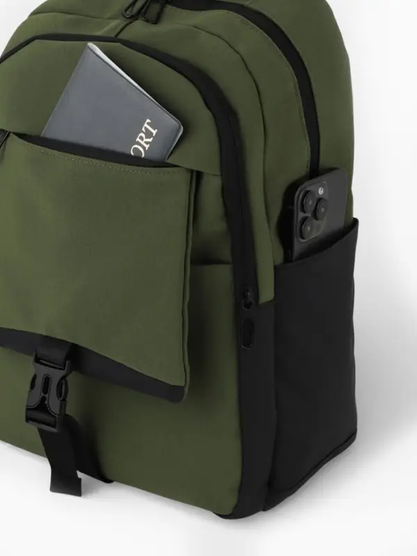 Рюкзак, 27*13*38,5 см, 2 отд 4н/карм, Комби, Водонепрон. дно, зеленый/черн