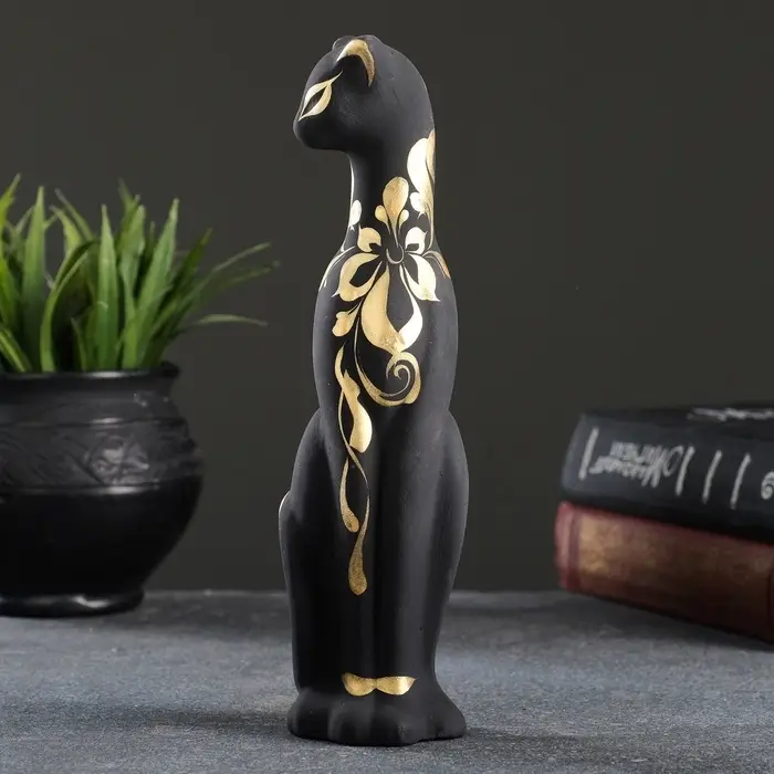 Фигура керамика &laquo;Кошка Багира&raquo;, чёрная, правая, роспись, 5&times;4&times;20 см