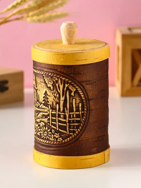 Туес Туес "Деревенька", D8смхH(с хватком)15,5см, береста