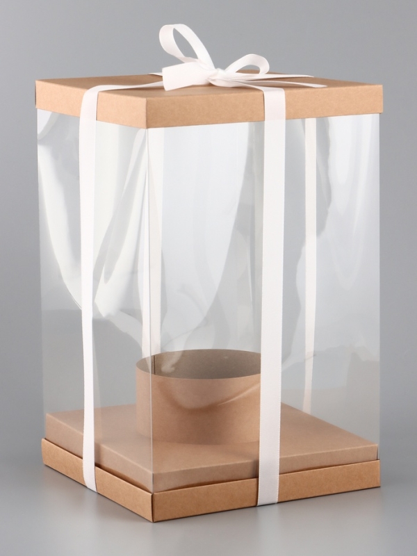 Коробка PVC, для цветов с лентой, 28 х 18 х 18 см, крафт Коробка PVC, для цветов с лентой, 28 х 18 х 18 см, крафт