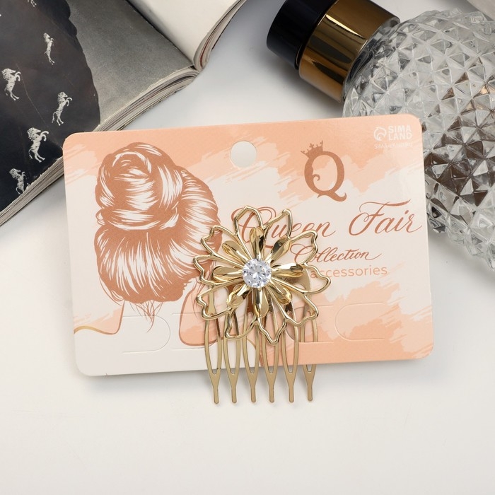 Гребень для волос «Либерти», горный цветок, 5.5×3.5 см, золото