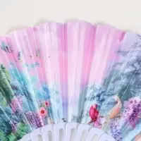 Веер пластик, текстиль "В тропиках" МИКС 23 см