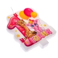 Свеча для торта &laquo;1 годик&raquo;, жираф и слон, 8,6 х 7,6 см