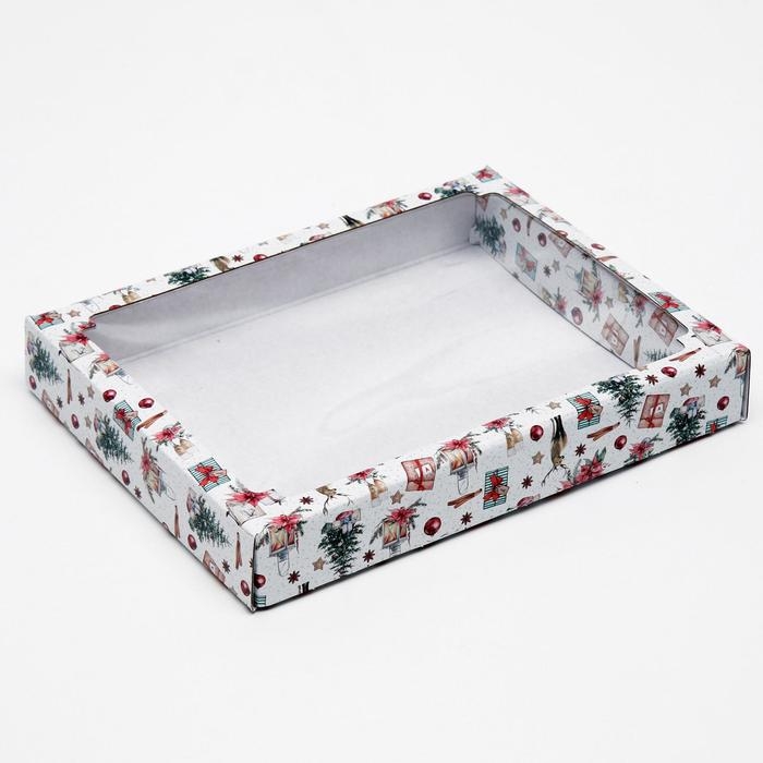 Новый год. Коробка сборная крышка-дно с окном, Новый год. Коробка сборная крышка-дно с окном, "Рождественский вечер", 26 х 21 х 4 см.