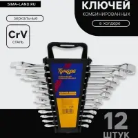Набор ключей комбинированных в холдере ТУНДРА, CrV, зеркальные, 6 - 22 мм, 12 шт.
