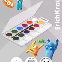 Акварель 12 цветов, ErichKrause Jolly Friends, с палитрой и кистью, твёрдый пластик, европодвес
