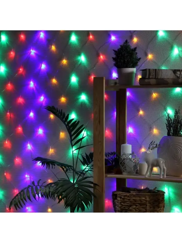 Гирлянда &laquo;Сеть&raquo; 1.6&times;1.6 м, IP20, прозрачная нить, 144 LED, 8 режимов, 220 В, свечение мульти,