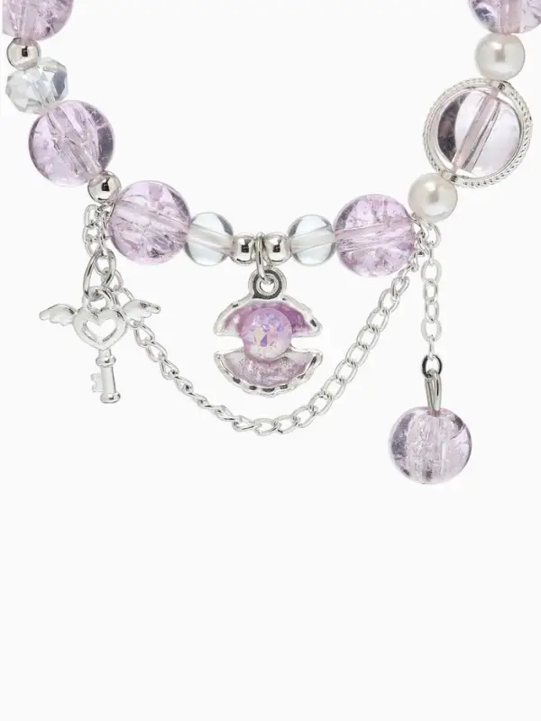 Браслет с подвесками "Сахарный" ракушка, шар №10/8, цвет сиреневый в серебре