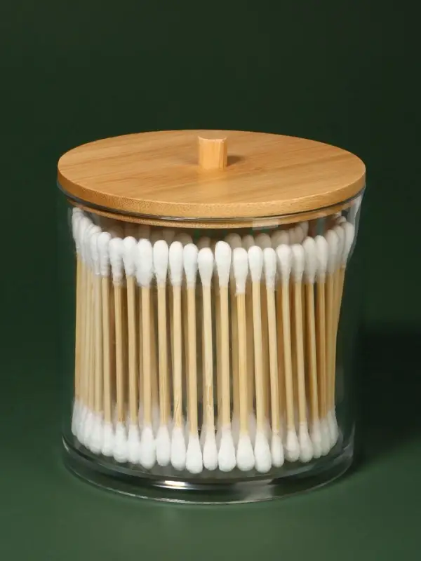 Органайзер для ватных палочек &laquo;BAMBOO&raquo;, с крышкой, d=9.5&times;9.7 см, прозрачный, коричневый