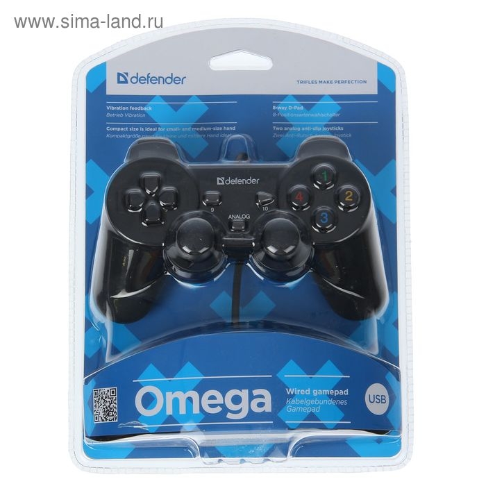 Геймпад Defender Omega USB, проводной, вибрация, для PC, USB, черный Геймпад Defender Omega USB, проводной, вибрация, для PC, USB, черный