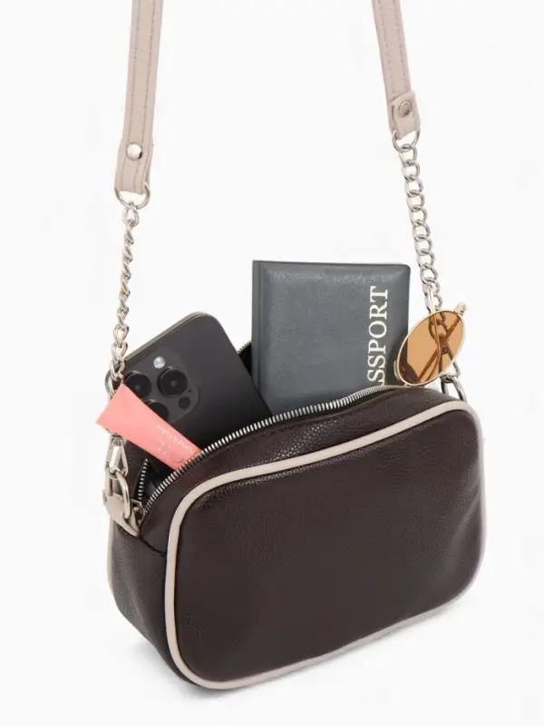 Сумка женская кросс-боди TEXTURA на молнии, 27&times;6&times;19 см, тёмно-коричневая