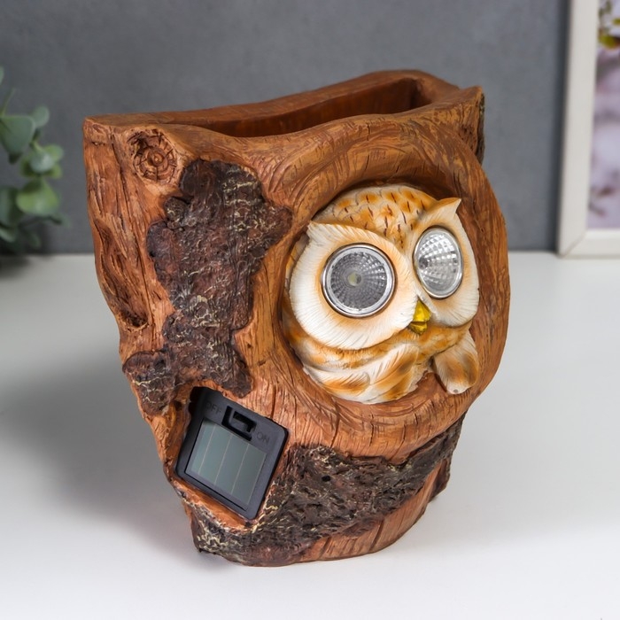 Сувенир полистоун свет Сувенир полистоун свет "Маленький филин в дупле" от солнечной батареи 17х12,5х18 см