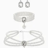 Набор 3 пред-та: серьги,колье.браслет "Императрица жемчуга", цвет белый в серебре